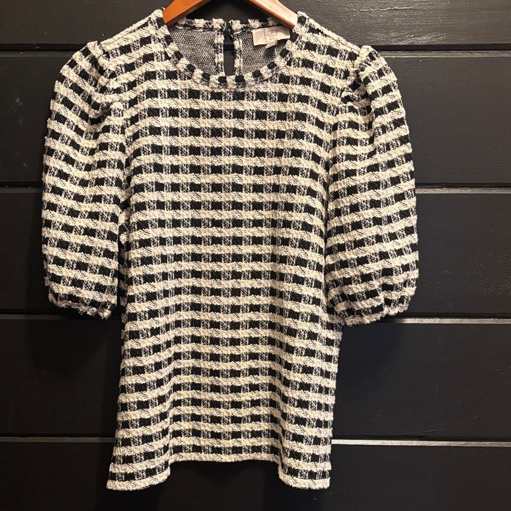 LOFT Black and White Plaid Blouse